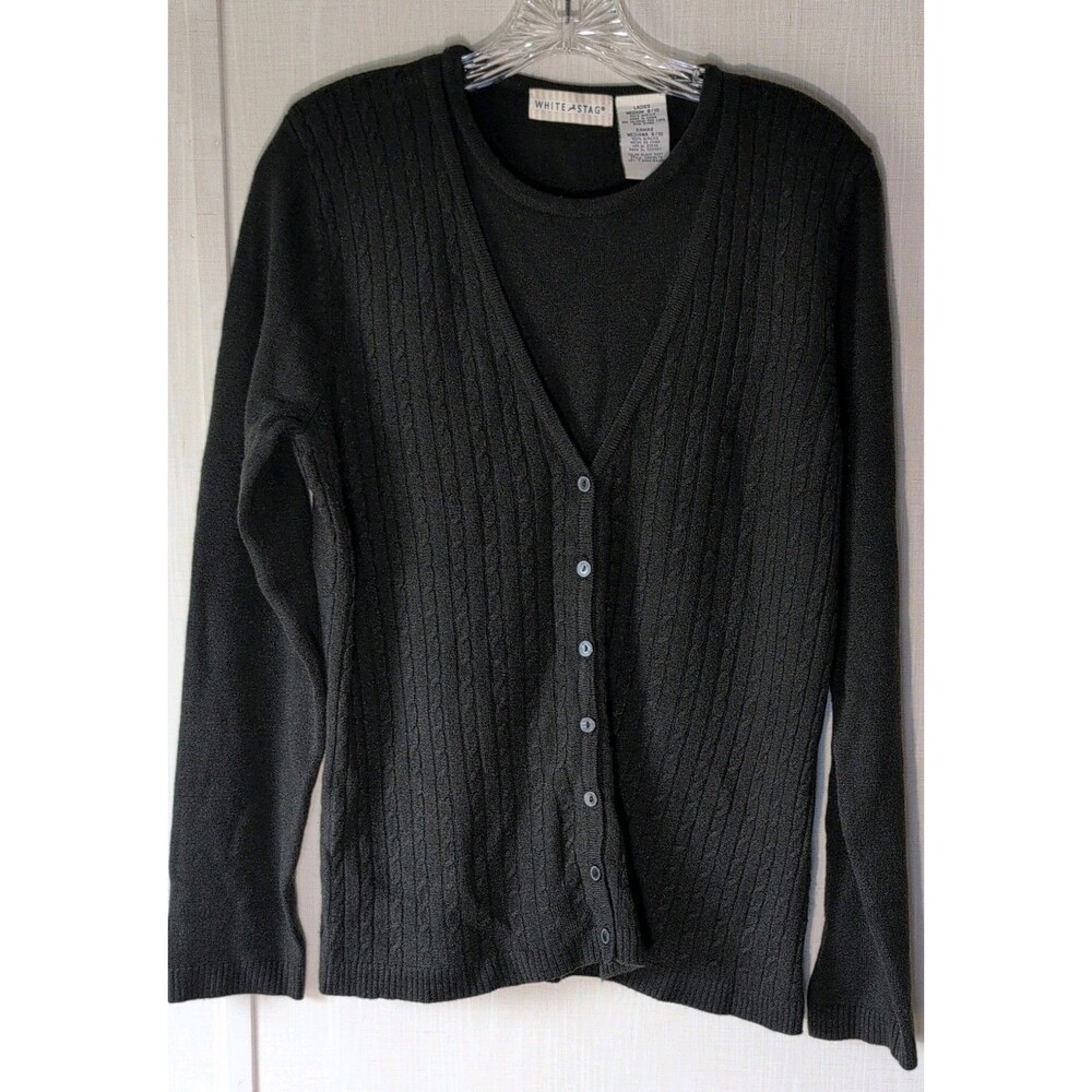 Vintage White Stag Womens Sweater Black M Long Sleeve Button Faux Undershirt